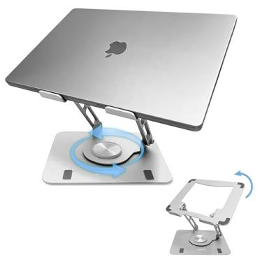 Imagem de Suporte giratório de laptop para mesa, suporte de laptop ajustável para mesa com rotação 360, levantar, inclinar, girar, refrescar laptops com este elevador ergonômico de computador para mesa de
