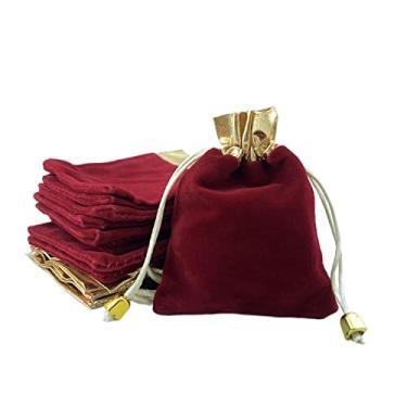 Imagem de Palmhomee Sacos de presente com cordão de veludo, vinho com acabamento dourado, 12 x 15 cm, pacote com 12