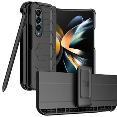 Imagem de Nakedcellphone Capa com clipe e compartimento para caneta S para Galaxy Z Fold 4 5G, capa tática e cinto personalizado, suporte de visualização para celular Samsung Z Fold4 (SM-F936U, 2022) - preto
