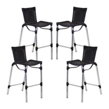 Imagem de 4 Banquetas Alumínio Fortaleza Alta Para Balcão Edícula Cozinha Bar Preto
