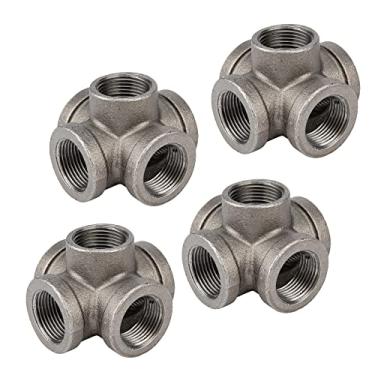 Imagem de Encaixe cruzado de 2,54 cm, 5 vias, acessórios de ferro maleável preto PIPE DECOR para tubos, bicos e acessórios padrão de 2,5 cm, montar móveis vintage DIY, pacote com 4