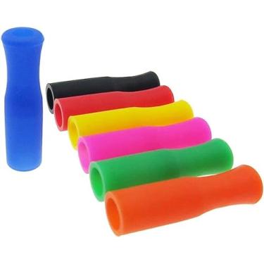 Imagem de 20 peças de pontas de canudo de silicone, protetores de dentes reutilizáveis capas de pontas de canudos de metal, capas para evitar queimaduras, cabem canudos descartáveis para canudos de aço