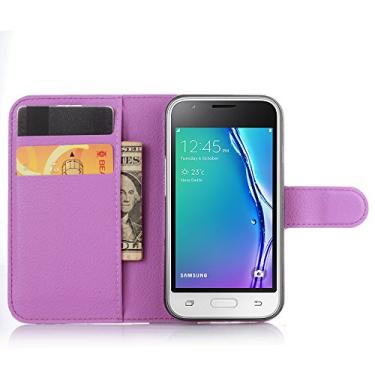 Imagem de Capa para Samsung Galaxy J1 Mini (modelo 2016) – Capa carteira flip de couro PU para Galaxy J1 Mini (2016), capa de proteção de telefone estilo empresarial, capa com [compartimentos para dinheiro e