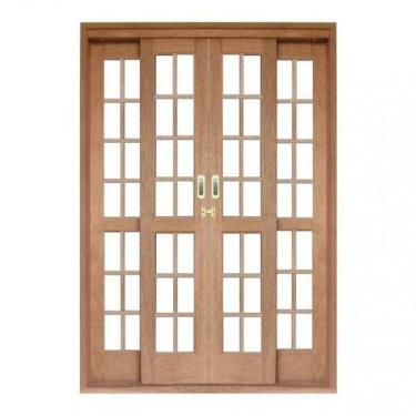 Imagem de Porta De Correr Quadriculado 4 Folhas Cedro Arana 215cmx180cmx14cm Mad