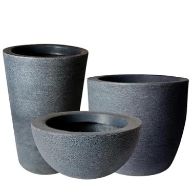 Imagem de CONJUNTO DE 3 VASOS DECORATIVOS PARA PLANTAS E FLORES 3 MODELOS DIFERENTES GRAFIATO EM POLIETILENO (AZUL STONE)