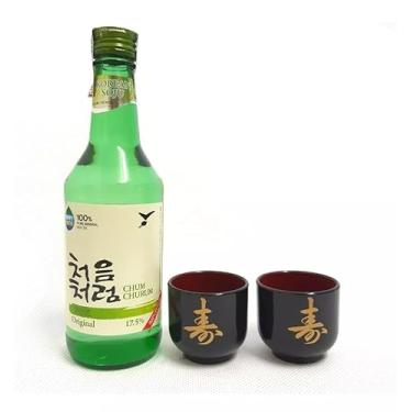 Imagem de 01 Bebida Alcoólica Soju Coreano Original + 02 Copo Guinomi (Original/Copo Ideograma (Kotobuki))