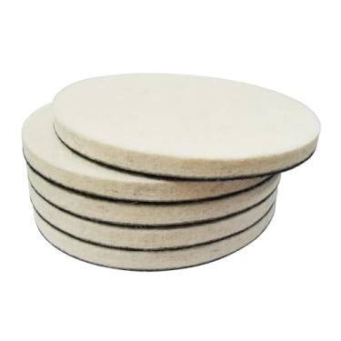 Imagem de JUNLIXN Almofadas de polimento de feltro de lã de 12 cm, almofadas de polimento de lã, gancho e laço traseiro para lixadeira orbital aleatória (5 peças)