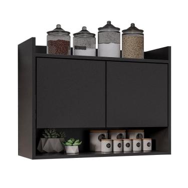 Imagem de Armário De Cozinha Aéreo 70,5 Cm Com Nicho Colin Preto M12 - D`rossi