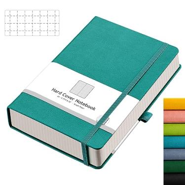 Imagem de AHGXG Caderno de papel gráfico – Caderno quadriculado com 320 páginas numeradas A5, papel quadriculado grosso de 100 g/m², capa dura de couro, bolso interno, 14 cm × 21 cm – ciano