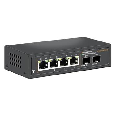 Imagem de Switch Ethernet 2,5G não gerenciado Davuaz com 4 portas 2,5G Base-T e 2 portas de uplink 10G SFP, compatível com 100/1000/2500 Mbps, design sem ventilador, switch de rede de metal de 2,5 Gb