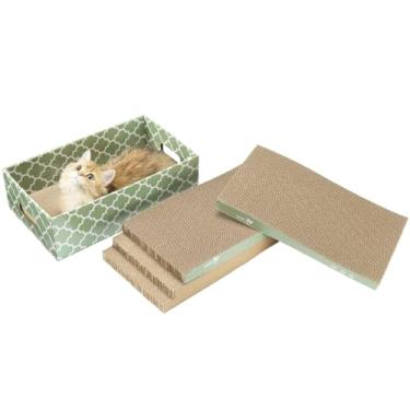 Imagem de MECOOL Placa de arranhar para gatos, 5 peças com caixa para arranhar gatos, papelão ondulado reversível e cama de descanso para gatos em ambientes internos, erva de gato