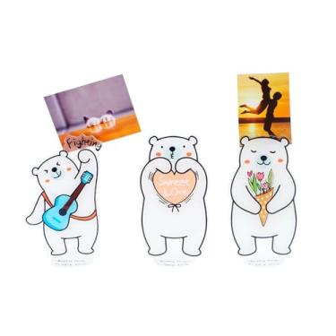 Imagem de Conjunto de 3 suportes de foto Polaroid de urso branco, suporte de clipe de exibição de imagem de mesa para cartões de memorando, cartões postais de papel, exibição de cartão de local, enfeites de