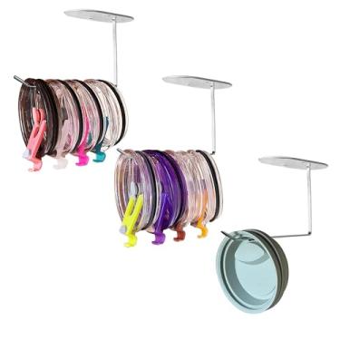 Imagem de Pacote com 3 organizadores de tampa de copo plano atualizado, organizador de tampa de copo para economia de espaço para copo Yeti/Stanley Tumbler/tampas de copo modernas simples, gancho de tampa