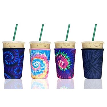 Imagem de Mangas de café gelado Baxendale para copos frios – Pacote com 4 unidades reutilizáveis de neoprene gelado para bebidas quentes e frias, compatível com Starbucks Dunkin e mais