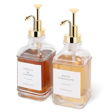 Imagem de BathAce Dispensador de xarope de café para cafeteria, garrafas de xarope de vidro transparente com bomba, armazenamento de xarope de bordo recarregável, acessórios e organizador de estação de café,