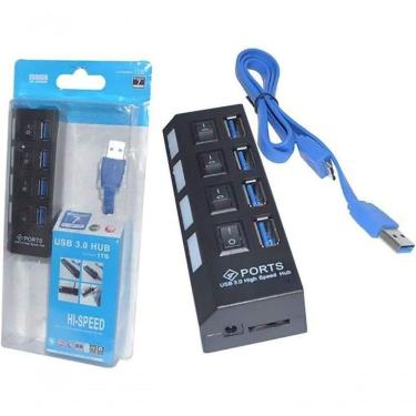 Imagem de Hub Usb 3.0 Com 4 Portas Com Led Indicador E Botão On/Off - Suporta Hd Até 1Tb