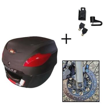 Imagem de Baú Bauleto 41l Awa + Cadeado Trava Disco Moto Antifurto, Preto