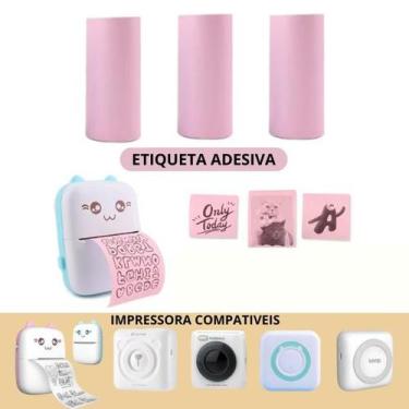 Imagem de 3 rolos etiqueta adesiva ROSA mini impressora gatinho - Xd Mega
