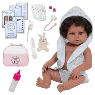 Imagem de Bebê Reborn Negra Princesa Roupão Coelhinho Pelúcia Fofa - Cegonha Reb