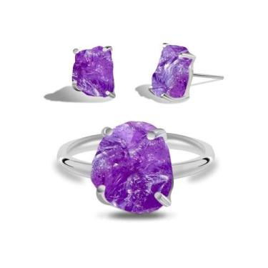 Imagem de Conjunto de Ametista - Cristal Natural, Banho Ouro 18k