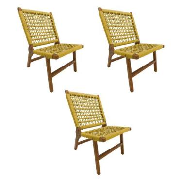 Imagem de Kit 3 Cadeiras Viena Base de Madeira Maciça e Corda Náutica Amarela - 