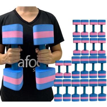 Imagem de Kit 10 Pares Halteres Hidroginástica Em EVA P 1-2kg M 2-3kg Azul/Rosa 