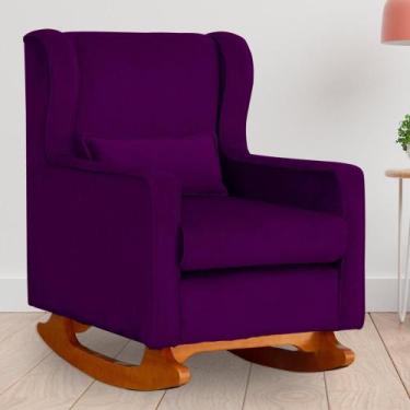 Imagem de Poltrona Amamentação Balanço Aurora Veludo Roxo - LM DECOR
