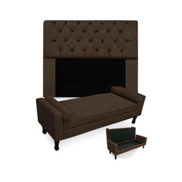 Imagem de Combo Cabeceira Mirage + Recamier Baú Fenix Queen 160 cm Suede Marrom 