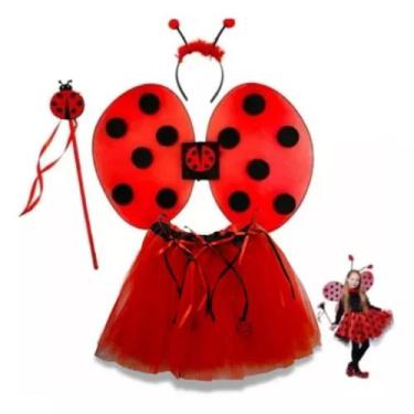 Imagem de Fantasia Joaninha Menina Infantil Carnaval Festas com Asas Anteninhas 