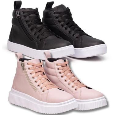 Imagem de Kit Coturno Feminino Rosa Plataforma + Coturno Preto Esporte - Fierre,