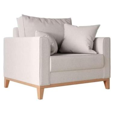 Imagem de Poltrona Decorativa Pes e Base em Madeira Beny Suede Bege - Kimi Desig
