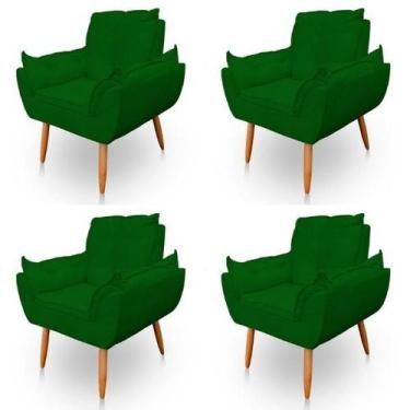 Imagem de Kit 4 Poltronas Decorativa Opala Sala de Estar Tecido Suede Verde Kimi
