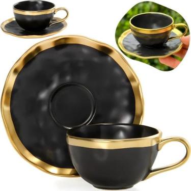 Imagem de Xícara de chá c/ pires dubai porcela preto e dourado 200ml - wolff