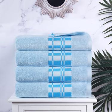 Imagem de Superior Larissa Conjunto de toalhas de banho de algodão, design geométrico, borda maquineta, toalhas de peso médio para banheiro, banho de hóspedes, spa, resort, hotel, Airbnb, essenciais para casa,