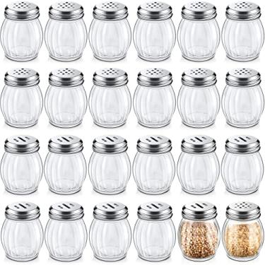 Imagem de Hotop 24 peças de coqueteleira de queijo e parmesão com parte superior perfurada, coqueteleira de vidro de 170 g com fenda superior de aço inoxidável estilo redemoinho para cozinha doméstica (estilo