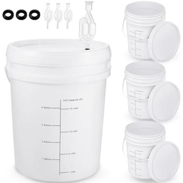 Imagem de Ziliny Balde de fermentação branco de 4 peças com ilhós de ar de bolha dupla tampa fermentador de vinho fermentador kit de fermentação para cerveja doméstica vinho hidromel outras bebidas fermentadas