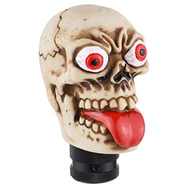 Imagem de Padaodao Manípulo de engrenagem de caveira alavanca de câmbio grande língua esqueleto alavanca de mudança cabeça automotiva ajuste na maioria dos carros de transmissão automática manual, branco ósseo