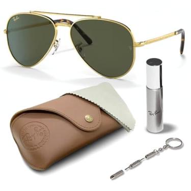 Imagem de Ray-Ban RB3625 Óculos de sol aviador piloto com kit de óculos – protetores de nariz ajustáveis – Óculos de sol retrô, Armação dourada polida | Lente verde, 62 mm