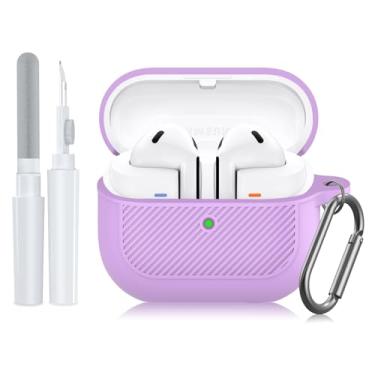 Imagem de SGHLDE Capa de silicone à prova de choque para Samsung Galaxy Buds 3 Pro e Buds 3 com kit limpo e mosquetão (lavanda)