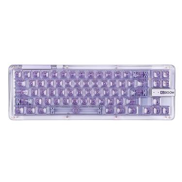 Imagem de Teclado mecânico KiiBoom Phantom 68 65% hot swappable, em estilo cristal, montagem com camada protetora, BT5.0/2.4 GHz/USB-C, sem fio, NKRO, para jogos, RGB, bateria de 4000 mAh, para Win/Mac (Roxo)