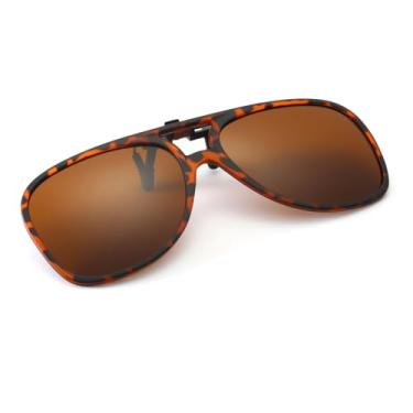 Imagem de Long Keeper Óculos de sol Clip On – Óculos de sol polarizados sobre óculos de grau para mulheres e homens, óculos de sol com clipe, Marrom leopardo, One Size