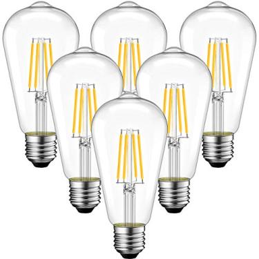 Imagem de Lâmpadas Edison LED vintage reguláveis ANWIO, 7W, equivalente a 60W, 800lm, branco quente 2700K, lâmpadas de filamento LED antigas ST21, base média E26, vidro transparente, pacote com 6
