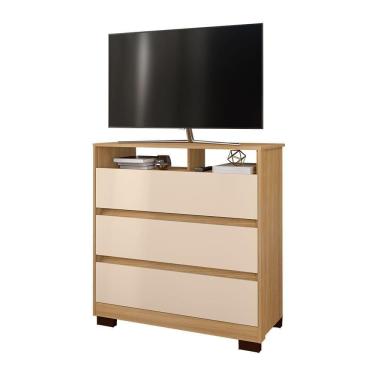 Imagem de Cômoda Rack Para Quarto 3 Gavetas Atlas Carvalho/off White - Pallazio