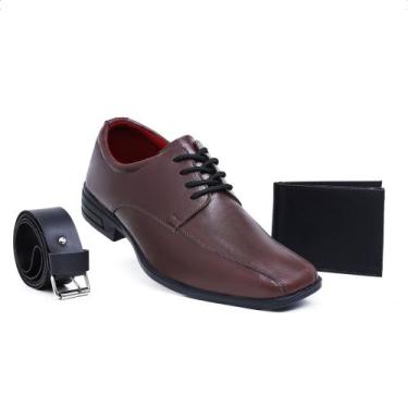 Imagem de Kit Sapato Social Masculino De Amarrar Vegas Store, Marrom, 41