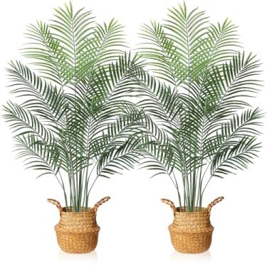 Imagem de MOSADE Palmeira Areca Artificial de 5 Pés, Planta de Palmeira Tropical Falsa e Cesta de Ervas Marinhas Feitas À Mão, Plantas Altas Perfeitas de Dypsis Lutescens para Entrada, Decoração Moderna, Escrit