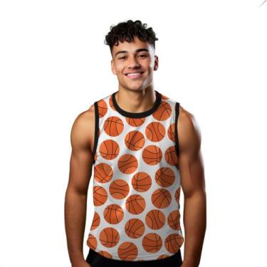 Imagem de Camiseta Regata Verão Estilo Moda Praia Bola Basquete Laranja Cartoon 
