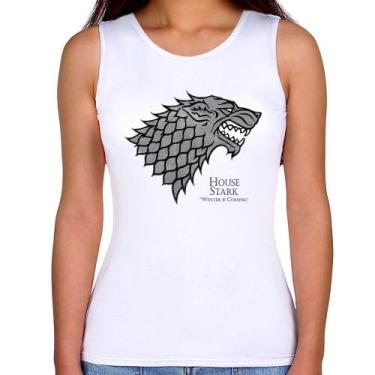 Imagem de Regata Feminina House Stark: Winter is Coming - Foca na Moda, Branco, 