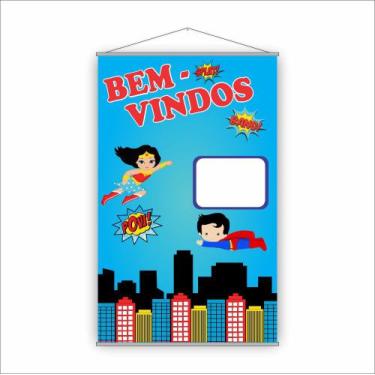 Imagem de Banner Escolar Pedagógico Bem Vindos Heróis 120x65cm - PlimShop