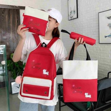 Imagem de Mochila Feminina Escolar Juvenil Grande  Passeio- Kit com 4 Pçs - Attu