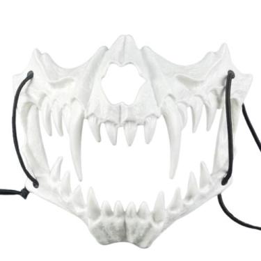 Imagem de Máscara Caveira Boca Festa Halloween Meia Face Esqueleto Osso Dente Te